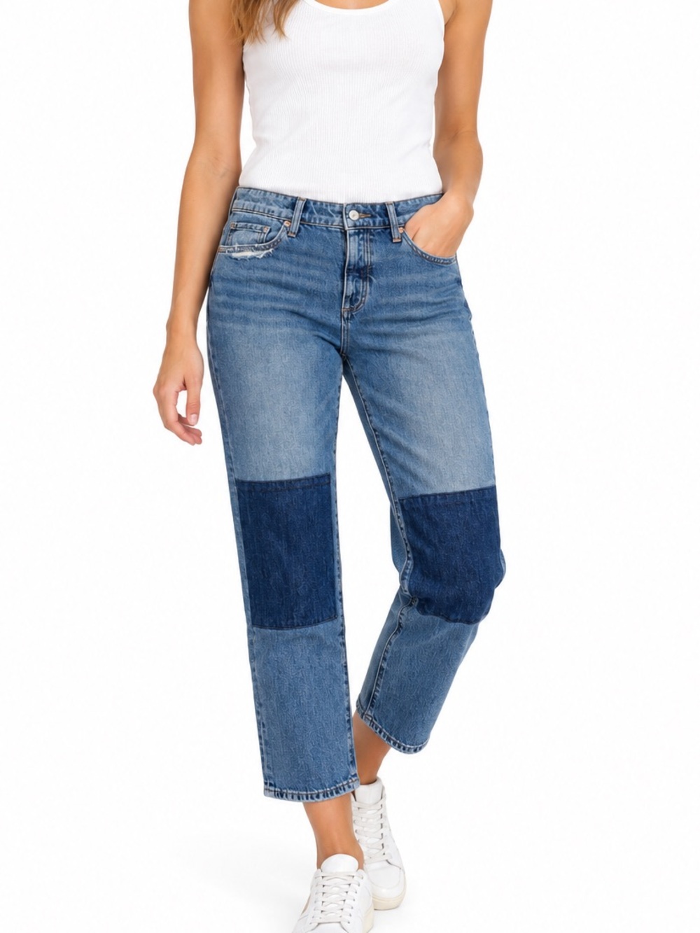 LUCKY BRAND Sienna Boyfriend Jeans Patchwork Knee Utility Denim 8/29 90s Y2K